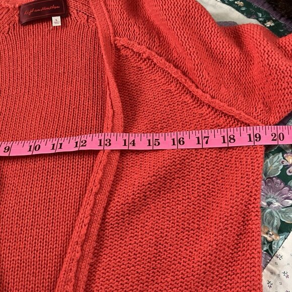 Left on Houston Cardigan Womens L Orange Knit Angora Blend Open Front Long Line - Picture 6 of 7